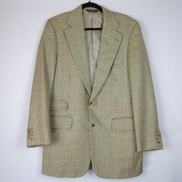 Paul Stuart Multicolor Houndstooth Check Silk & Wool Blazer Jacket, Sz 39 Tall - Picture 1 of 9